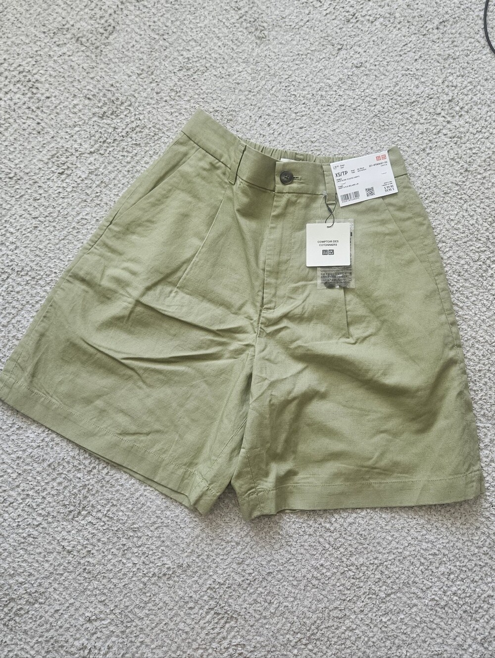 UNIQLO Comptoir Des Cotonniers Green Linen Blend Pleated Shorts XS NWT